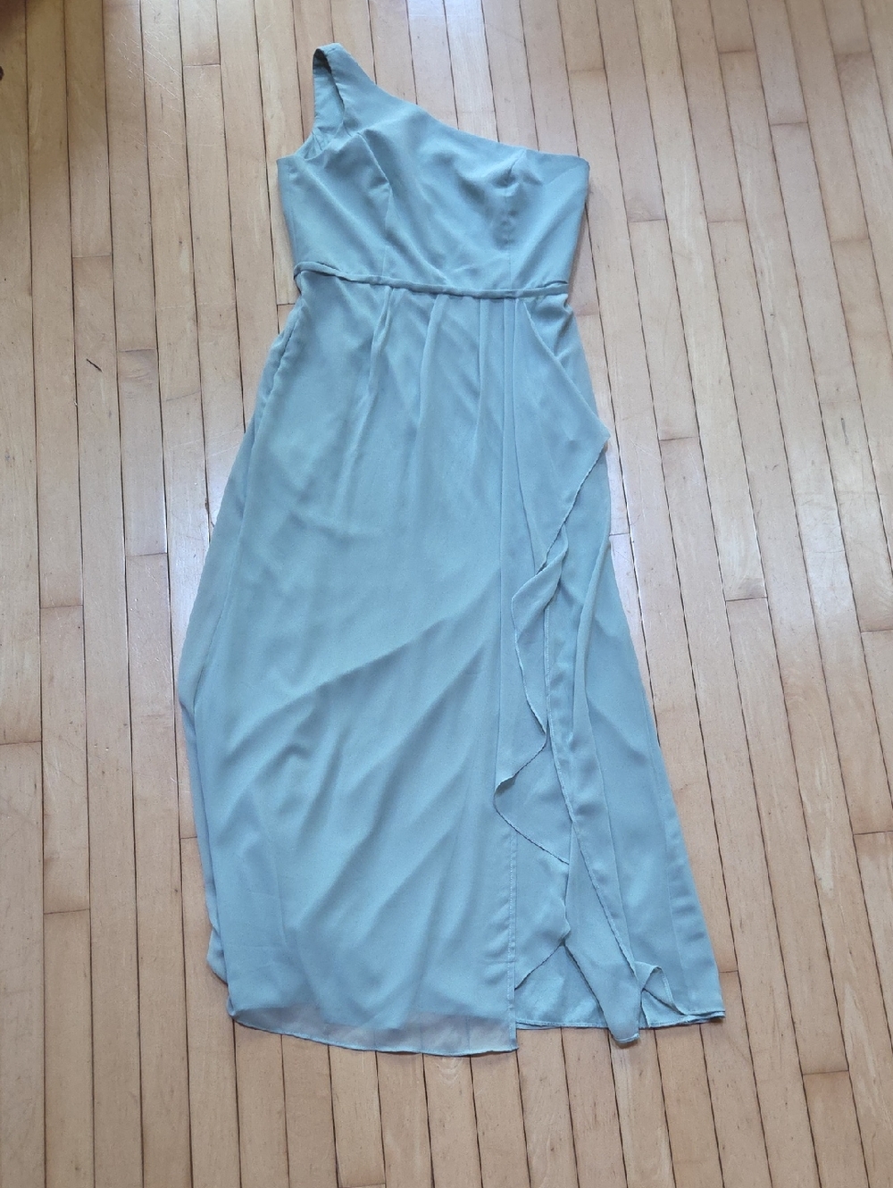 One-Shoulder Sage Green Evening Gown